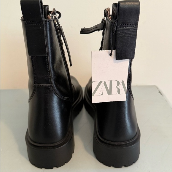 NWT Zara Black Leather Lace-Up Combat Ankle Punk Moto Boots Shoes Size 35 l US 5 - Picture 8 of 8